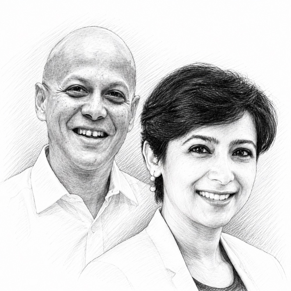 Drawn portrait of Amit Ray and Arunima Choudhury